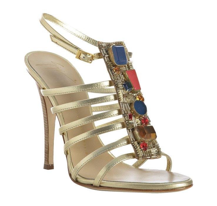Lyst - Giuseppe Zanotti Gold Leather Jeweled Sandals in Metallic