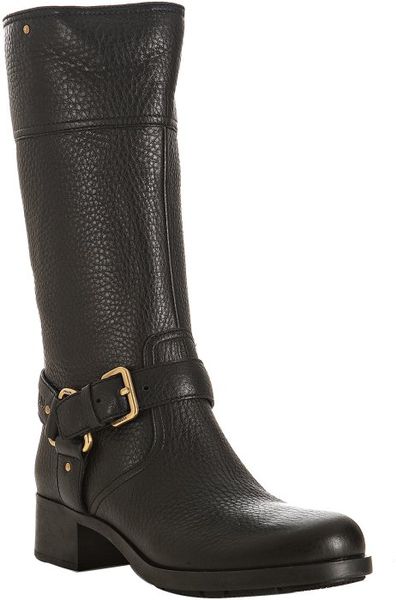 Prada Sport Black Leather Harness Riding Boots in Black | Lyst