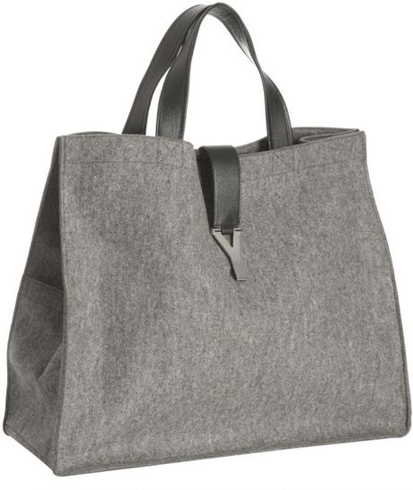 Saint Laurent Heather Grey Felt and Leather Trim Uptown Tote in Gray ...