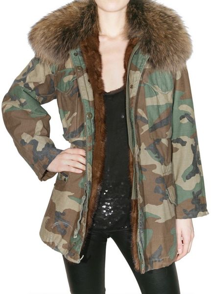 Mr. Mrs. Furs Camouflage Canvas Fur Coat in Green | Lyst