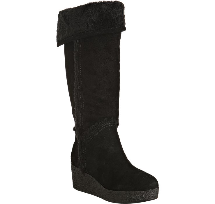Bcbgmaxazria Black Suede Athens Faux Shearling Wedge Boots in Black | Lyst