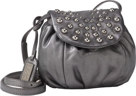 Badgley Mischka Mini Studded Flap Crossbody Bag in Silver (pewter) | Lyst