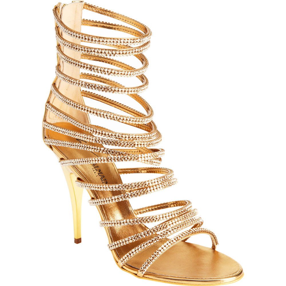 Balmain | Gold Metallic Rhinestone Pump | Lyst