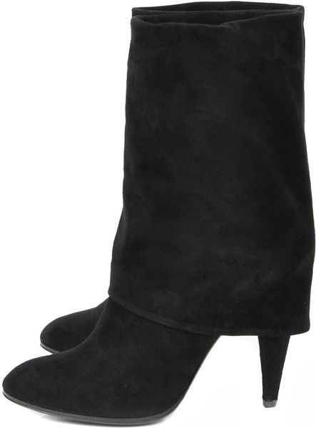 Sigerson Morrison Suede Fold Over Boots in Black | Lyst