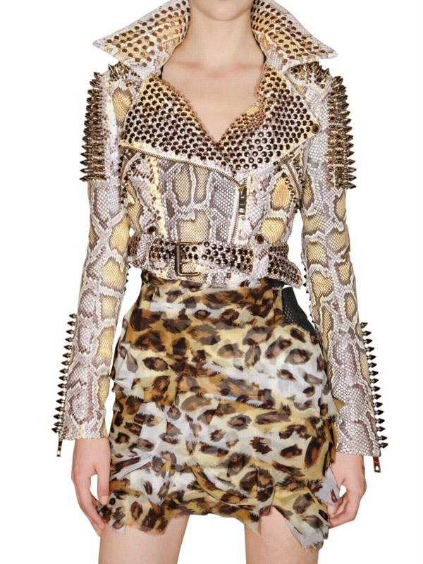 Lyst Burberry Prorsum Studded Python Biker Leather Jacket In Natural Gallery