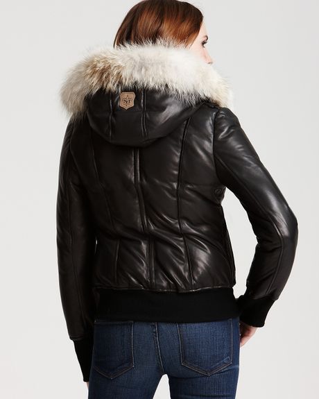 Mackage Glam Puffy Leather Bomber Jacket with Coyote Fur Trim in Black ...