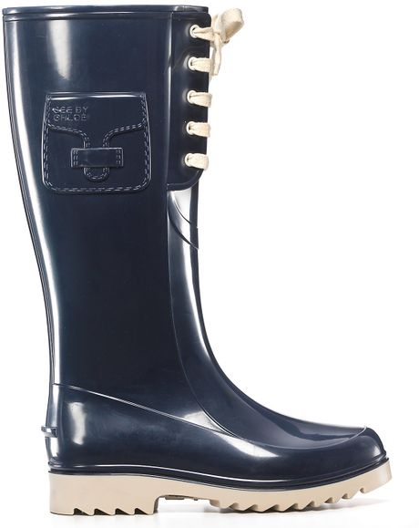 See By Chloé Printed Rain Boots in Blue | Lyst