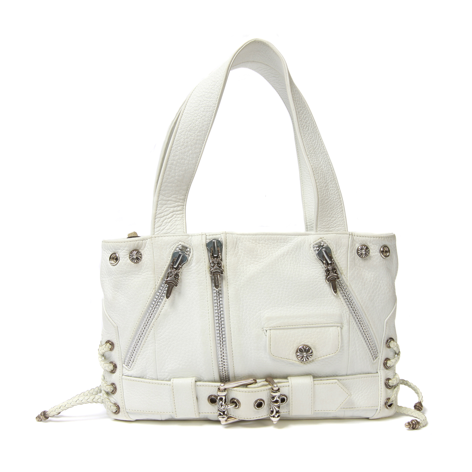 Chrome Hearts Leather Biker Bag in White (silver) | Lyst