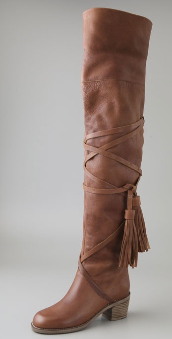 over the knee flat tan boots