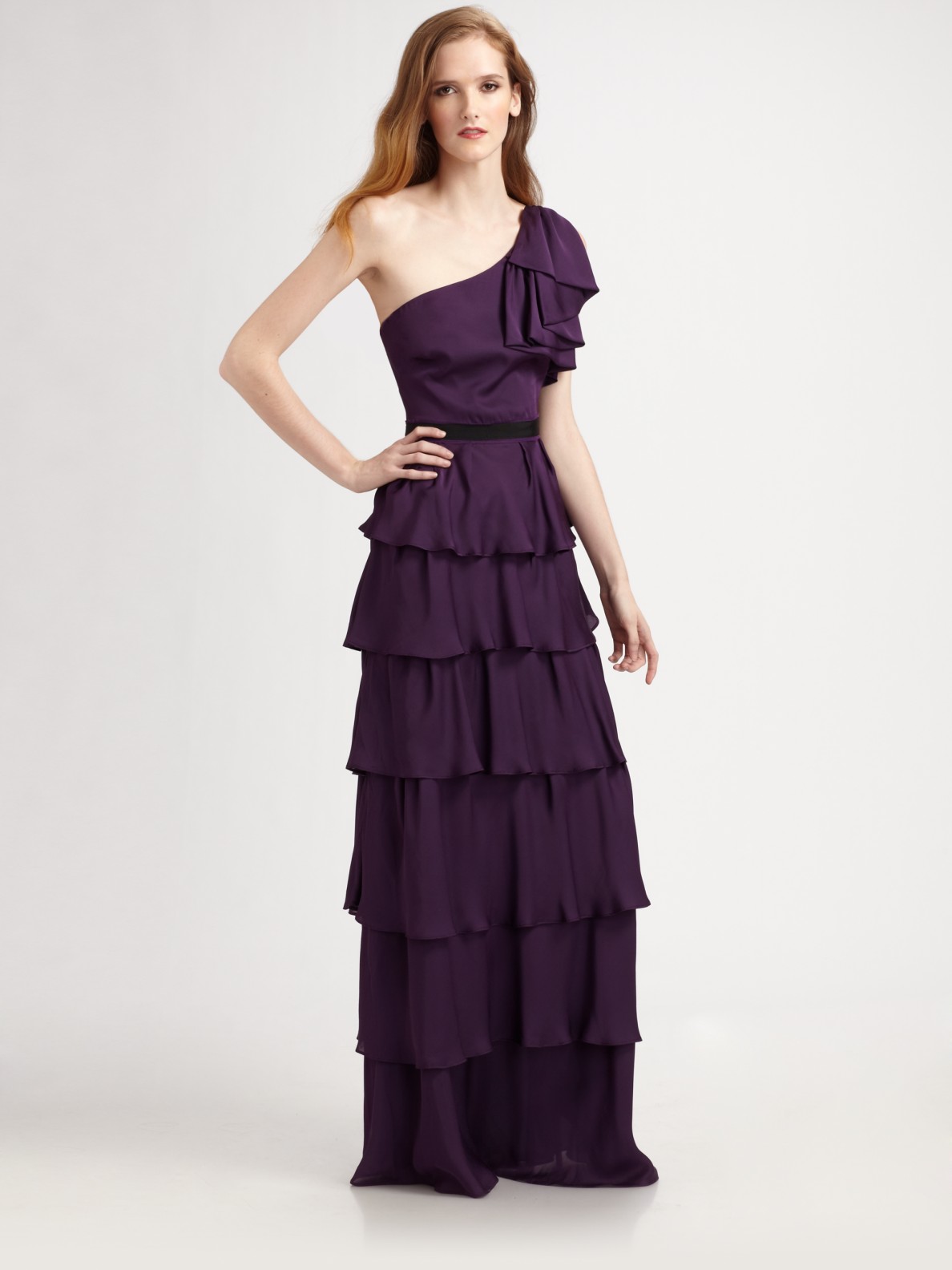 Lyst Bcbgmaxazria Long Tiered Dress in Purple