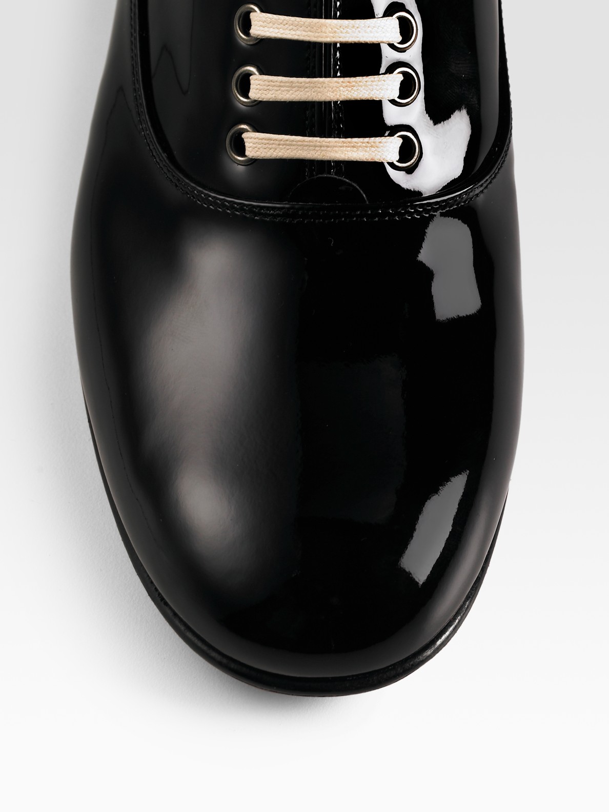 Christian louboutin Patent Leather Lace-up Flats in White (ivory ...  