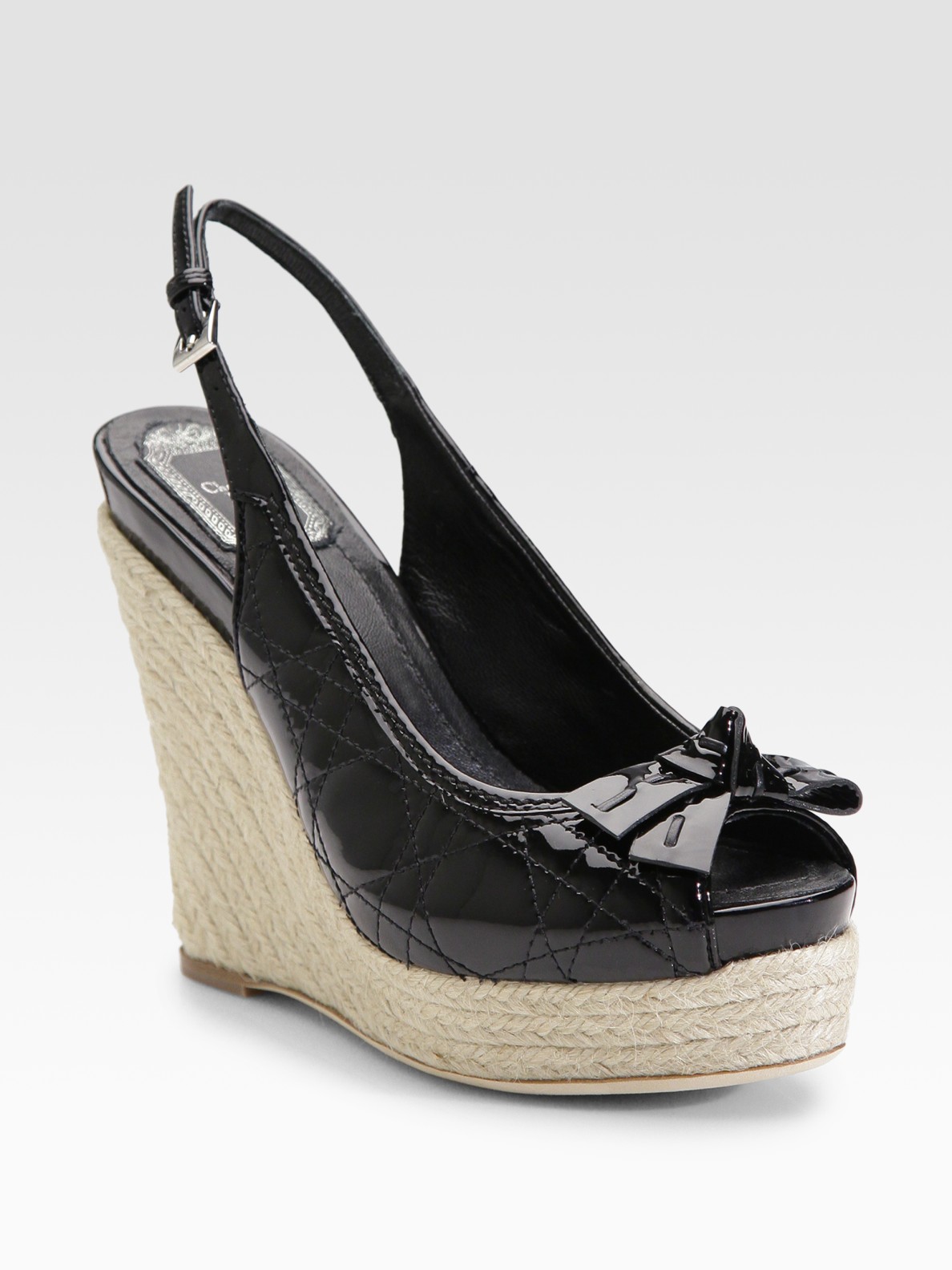 Lyst - Dior Cannage Ribbon Patent Wedge Sandals in Black