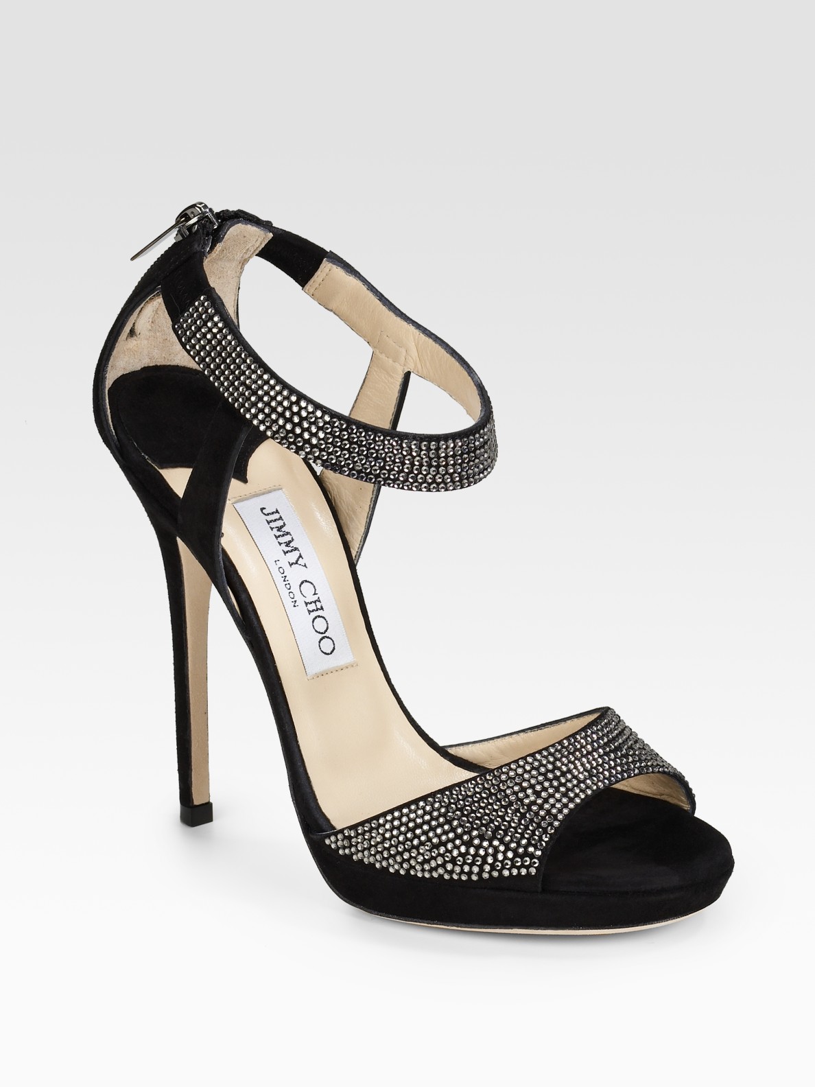 Lyst - Jimmy Choo Lancer Crystal-embellished Suede Sandals in Black