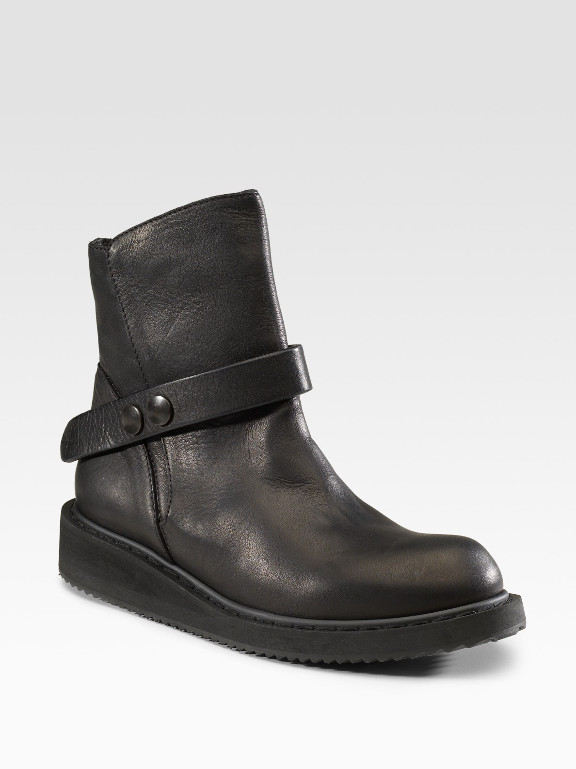 flat black shiny ankle boots