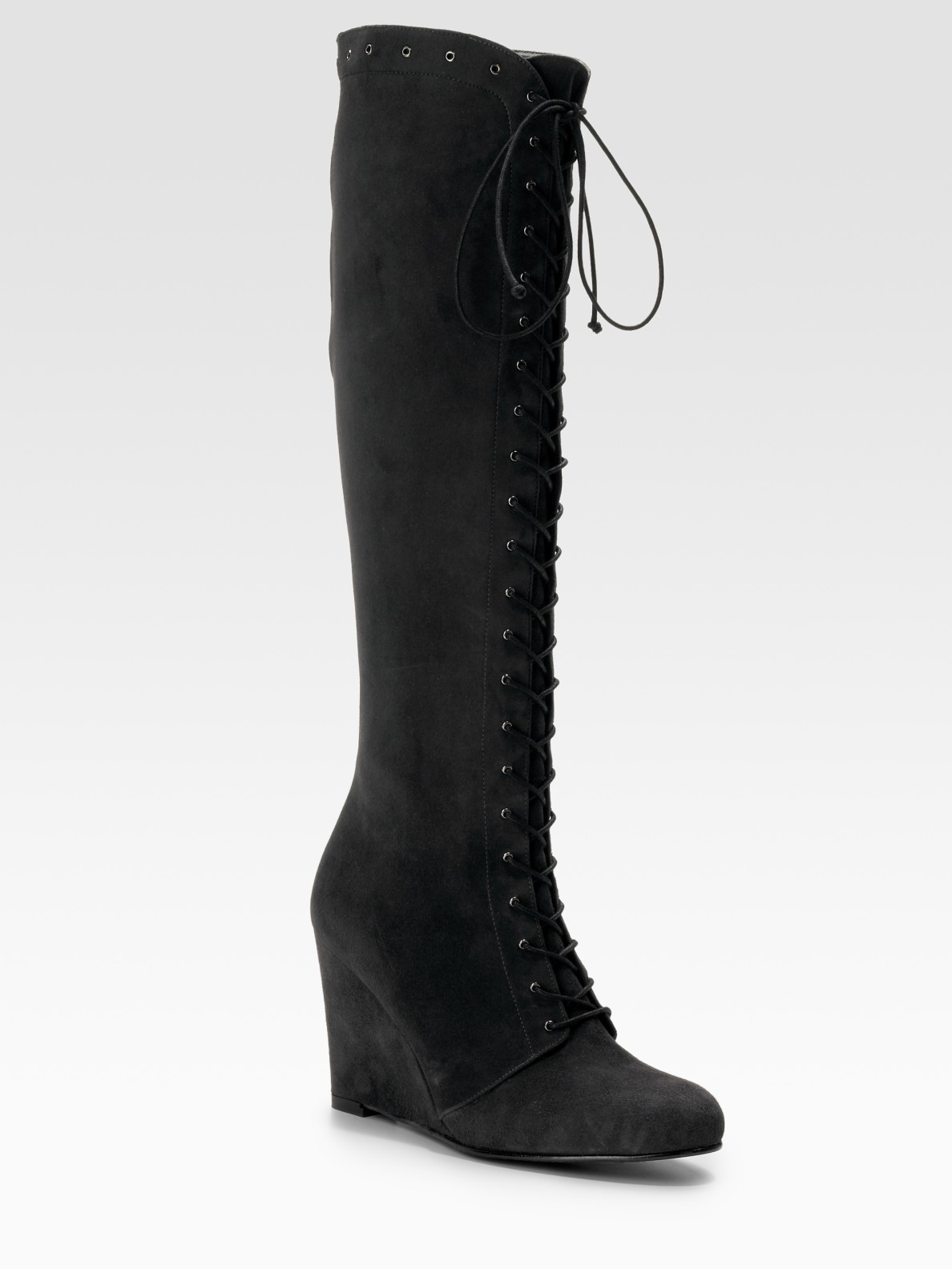 Lyst - Stuart Weitzman Suede Lace-up Wedge Boots in Gray