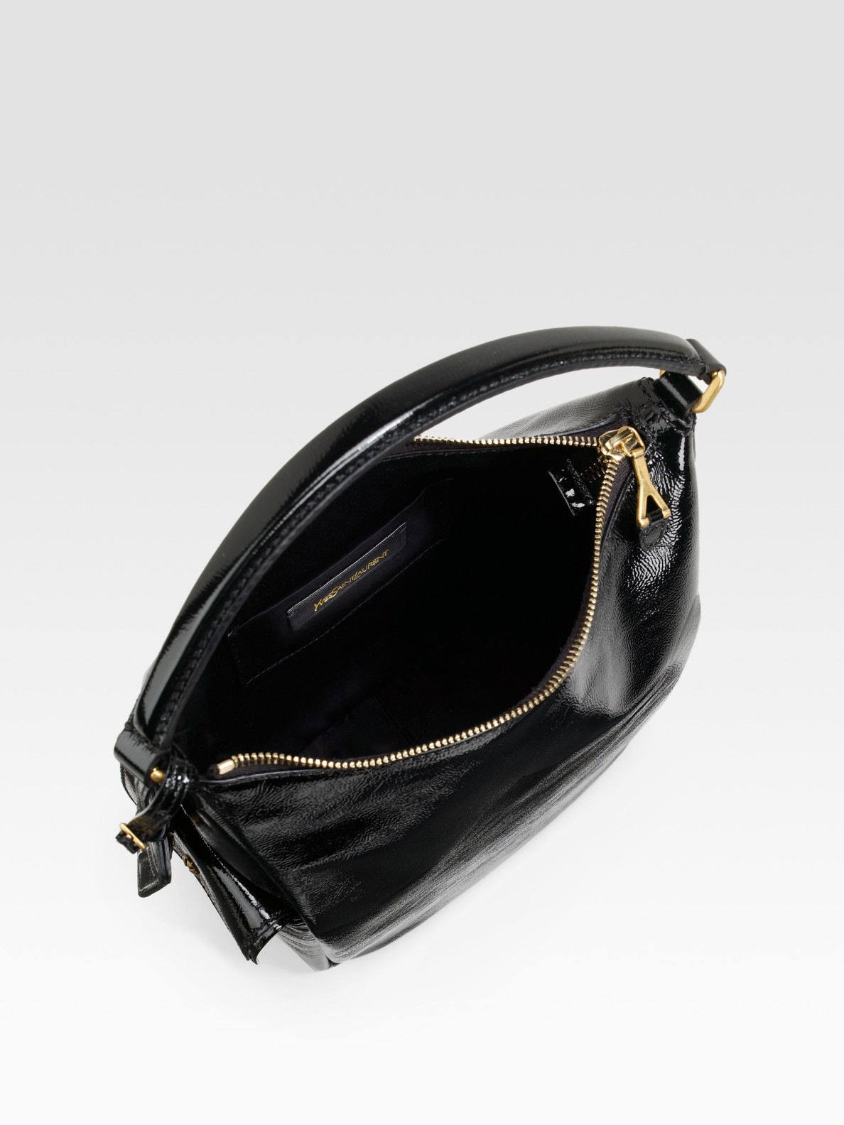 Saint laurent Multy Small Zipped Patent Leather Hobo in Black | Lyst