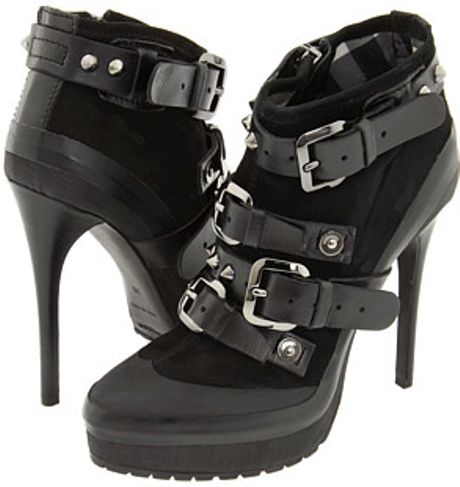 Burberry Studded Leather and Suede Platform Ankle Boots in Black | Lyst