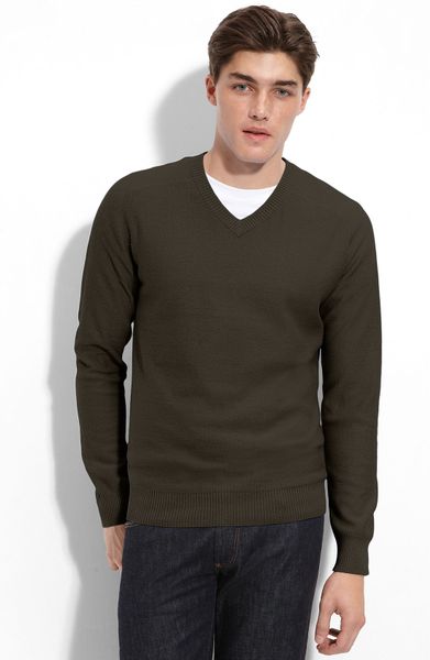 1901 Athletic Fit Cotton & Cashmere V-neck Sweater in Green for Men (od ...