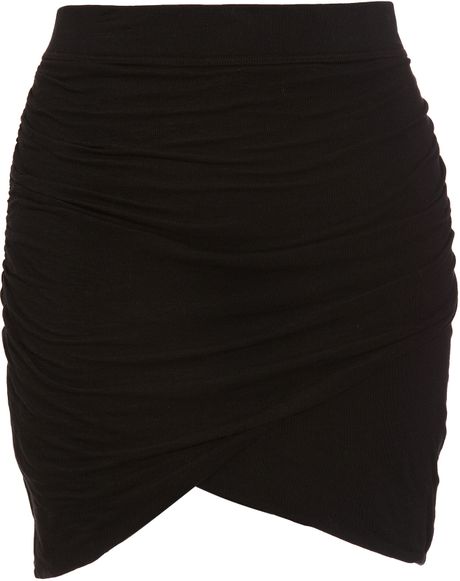 James Perse Wrap-front Jersey Mini Skirt in Black | Lyst