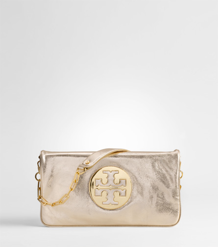 tory burch silver metallic clutch