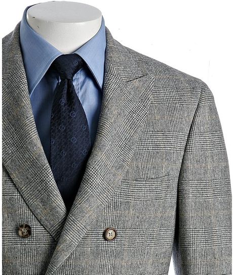 Brunello Cucinelli Grey Houndstooth Plaid Double Breasted Suit with ...