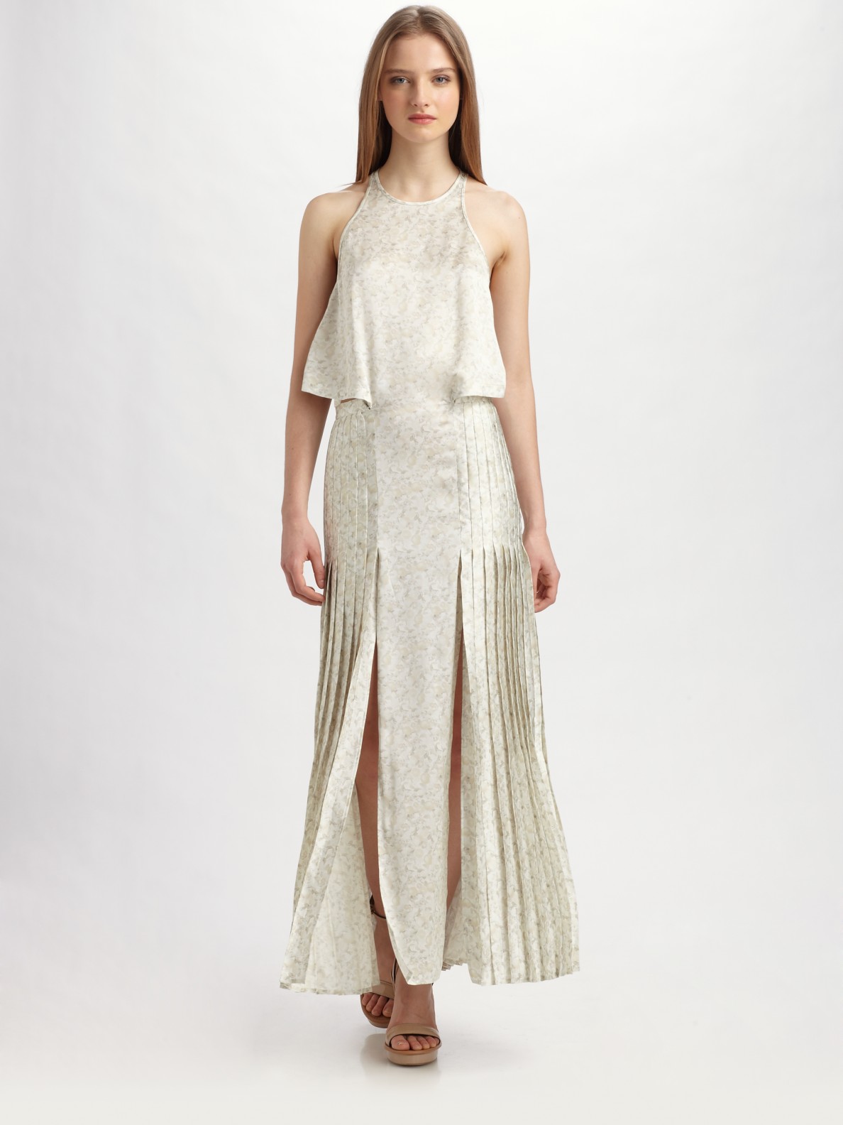 Stella Mccartney Pleated Silk Dress in Gold | Lyst
