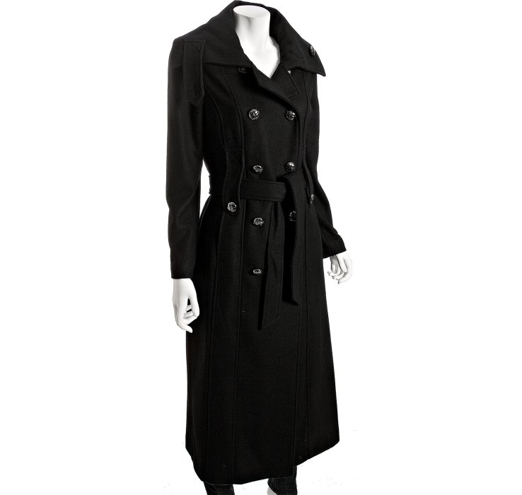 Calvin Klein Black Wool Blend Full Length Military Coat in Black | Lyst