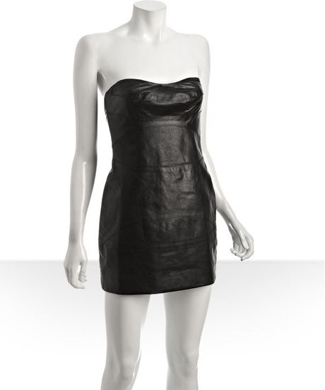 Camilla & Marc Black Leather Strapless Bustier Dress in Black | Lyst
