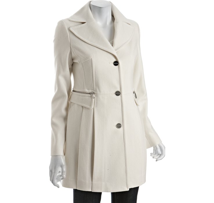 Laundry By Shelli Segal Ivory Wool Blend Pleated Three Quarter Coat in ...