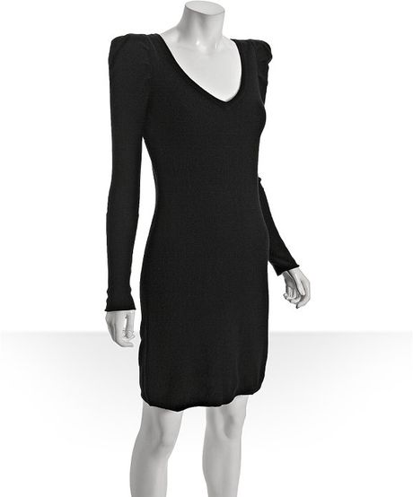 Qi Black Cashmere Double V-neck Sweater Dress in Black | Lyst