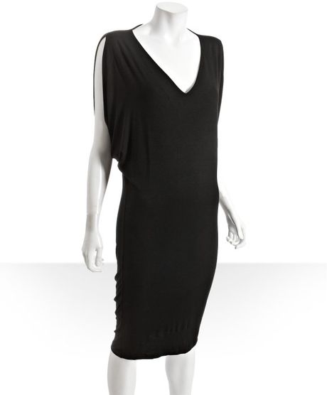 Alexander Mcqueen Black Jersey V-neck Draped Dress in Black | Lyst