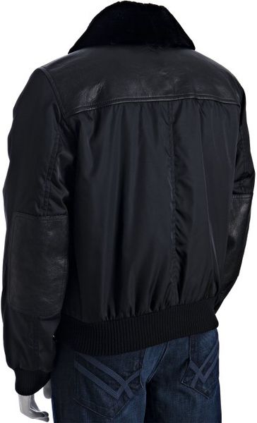 Prada Black Nylon Fur Collar Zip Front Bomber Jacket in Black for Men ...