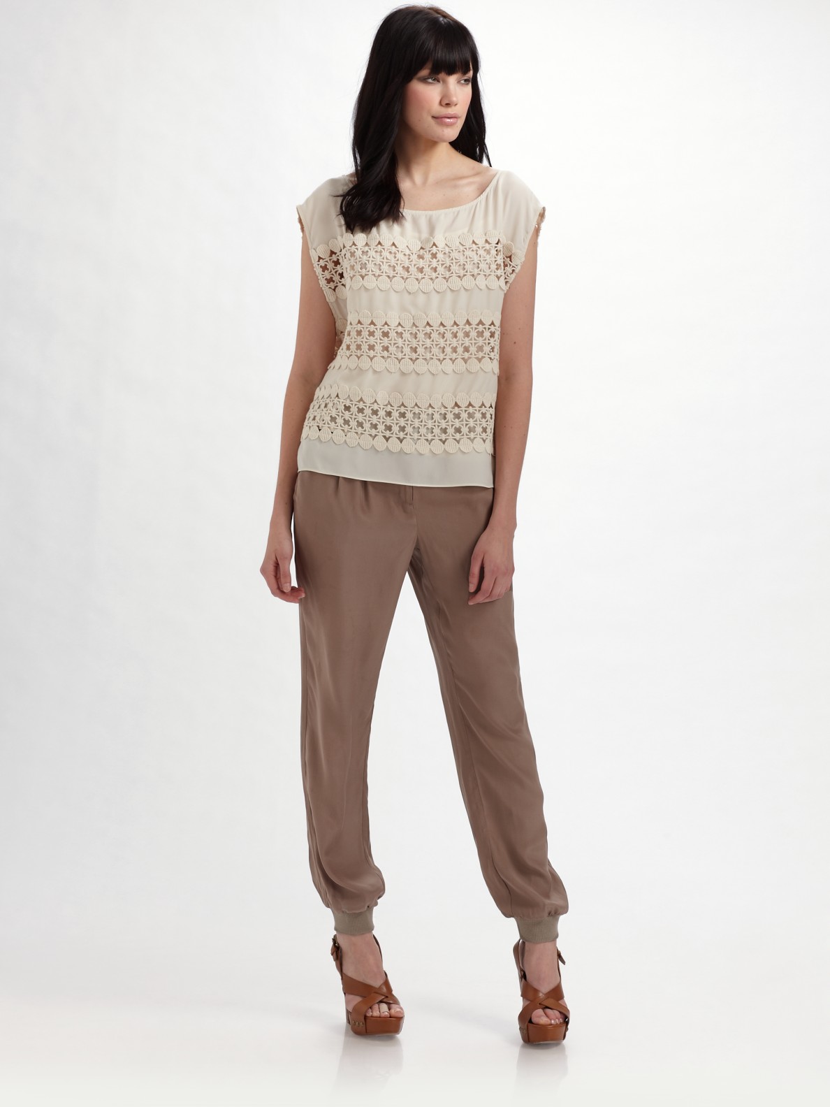 The Addison Story Rub Cuff Silk Pants in Brown (taupe) | Lyst