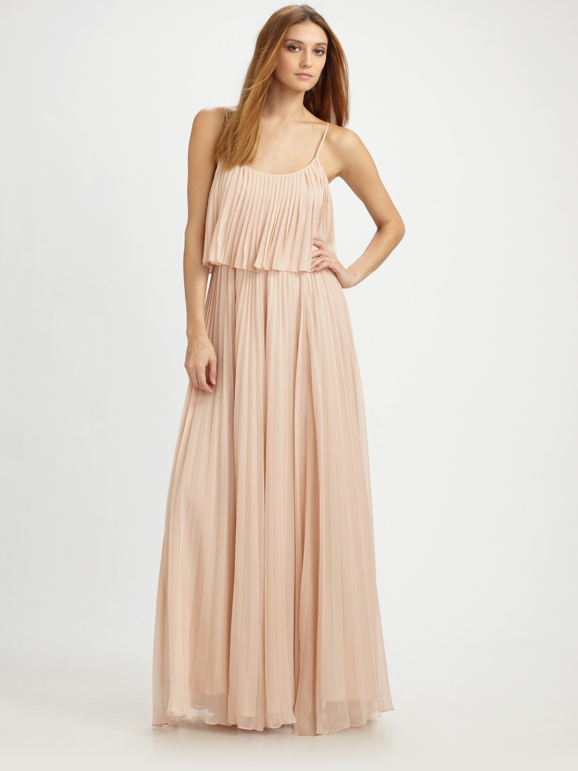 chiffon pleated maxi dress