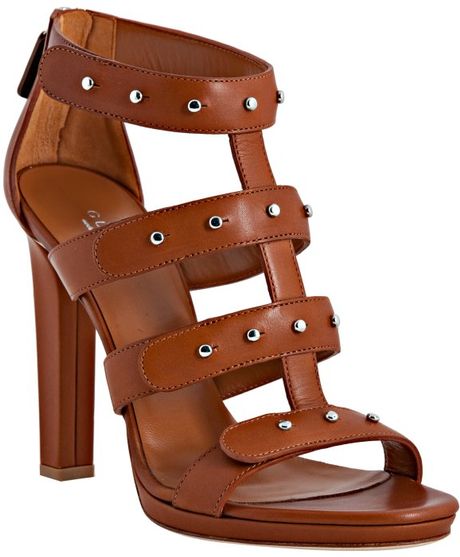 Gucci Cognac Leather Suede Studded Sigourney Platform Sandals in Brown ...