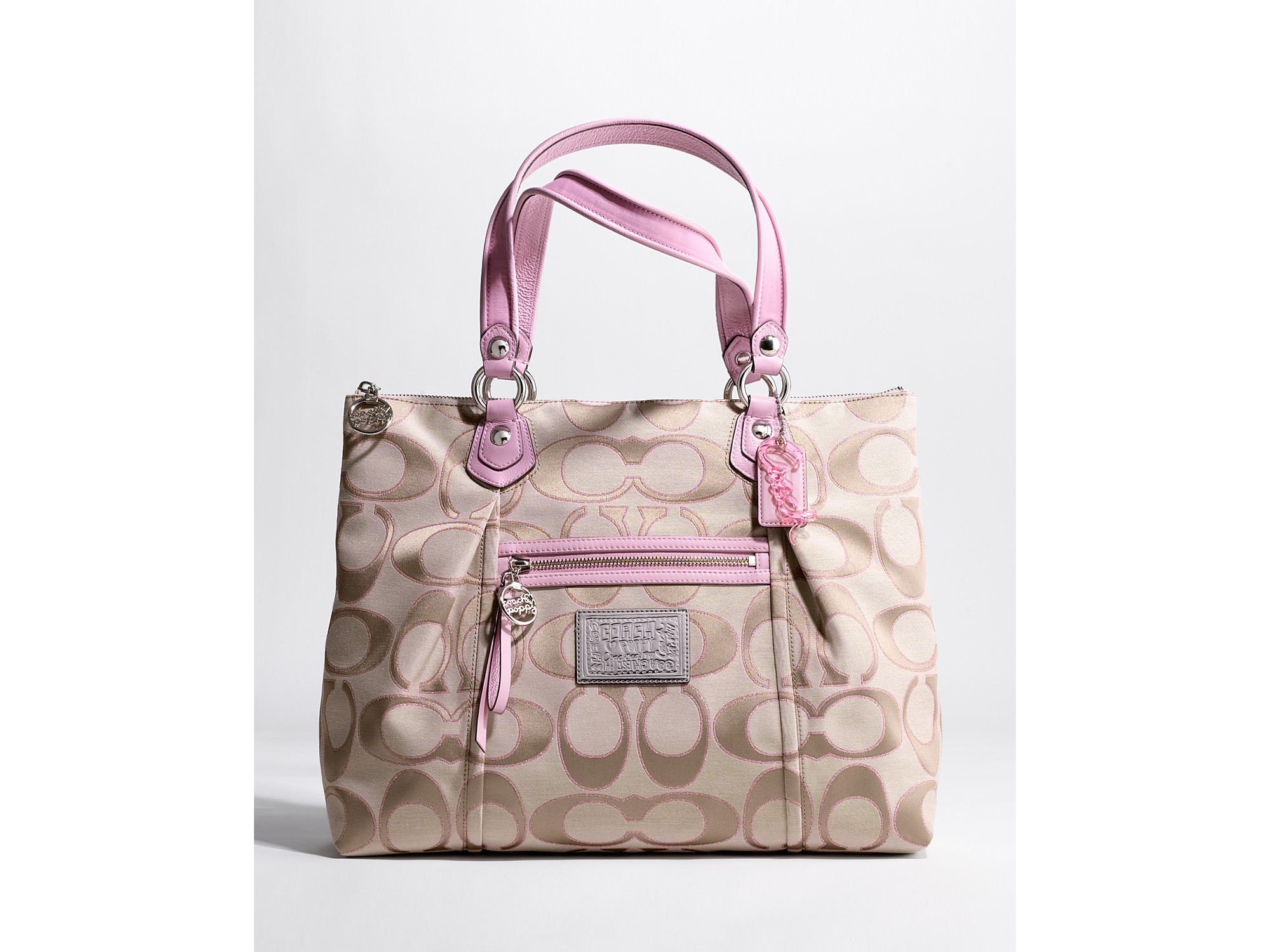 Coach Poppy Signature Sateen Lurex® Glam Tote in Silver | Lyst