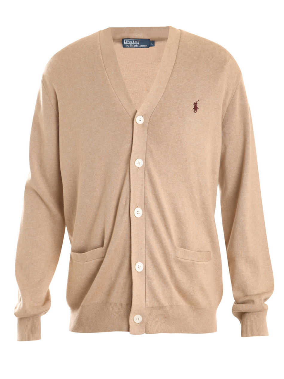 Ralph Lauren Pima Cotton V-neck Cardigan in Beige for Men (camel) | Lyst