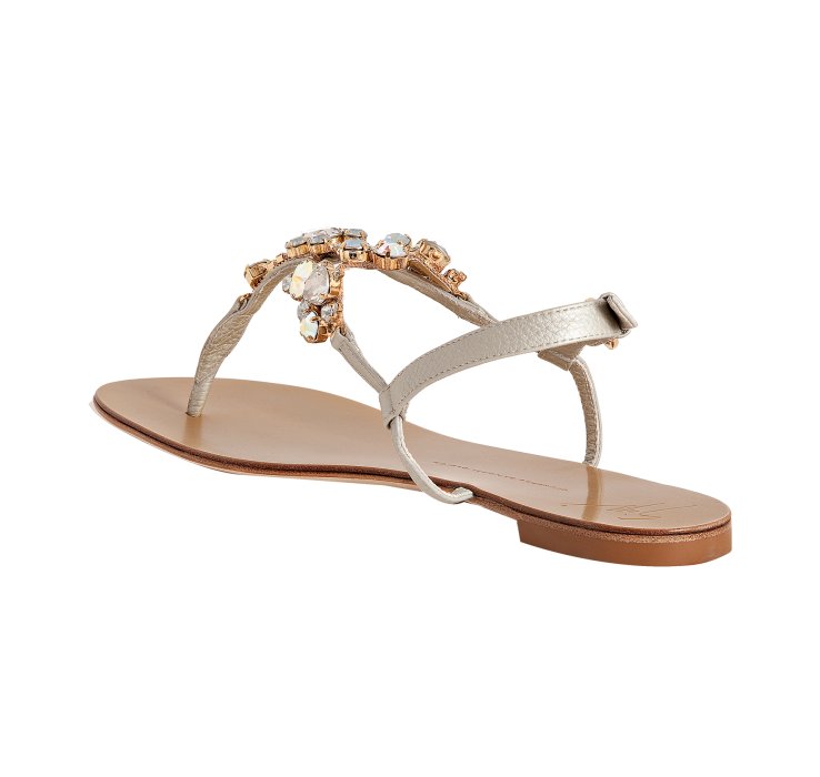 Giuseppe zanotti Champagne Leather Jeweled Thong Sandals in Metallic | Lyst