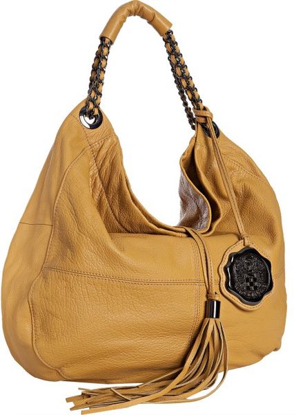 Vince Camuto Mustard Pebbled Leather Chain Hobo Bag in Yellow (mustard ...