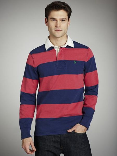 Polo Ralph Lauren Custom Fit Rugby Shirt Red Blue in Multicolor for Men ...