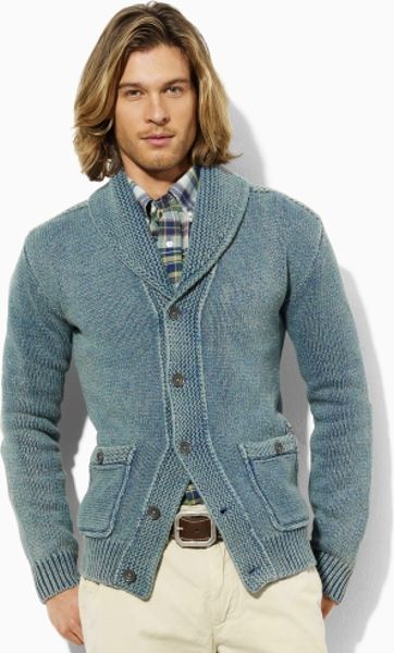 Polo Ralph Lauren Ribbed Cotton Shawl Cardigan in Purple for Men ...