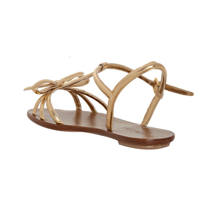 Lyst - Prada Gold Laminated Leather Bow Detail Flat Sandals in Metallic