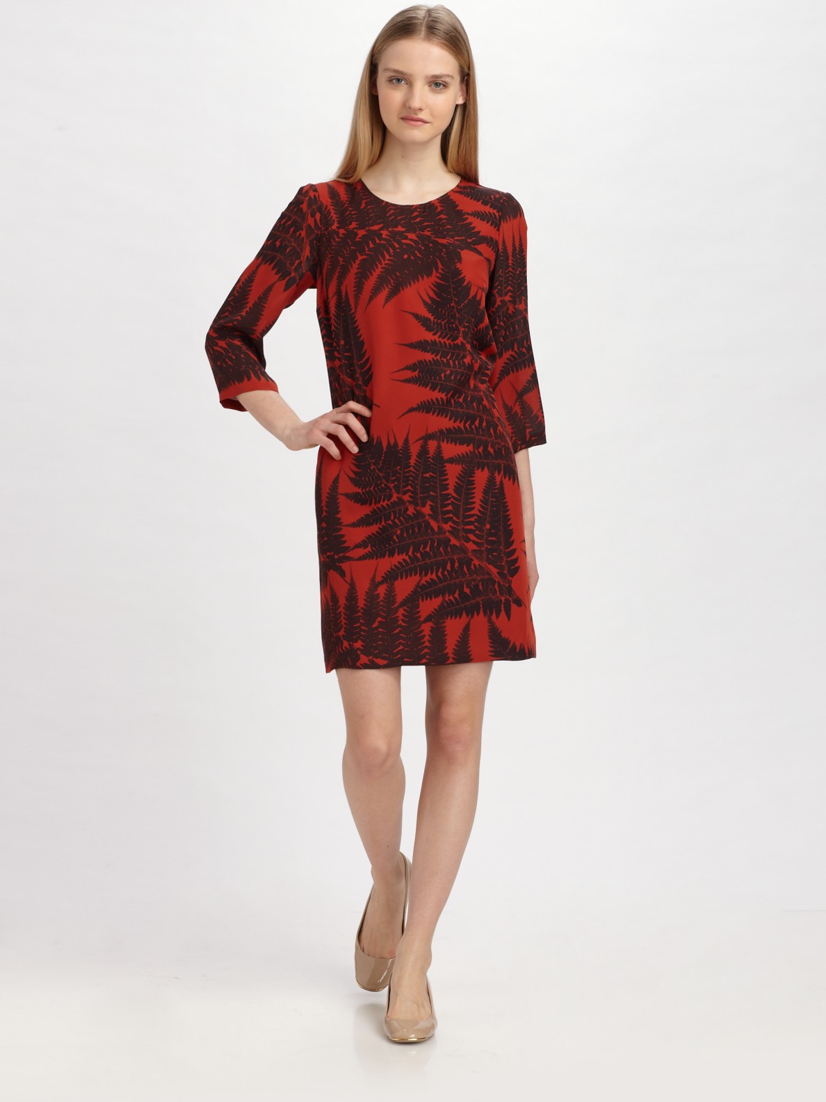 Stella Mccartney Fern Print Silk Dress in Red | Lyst