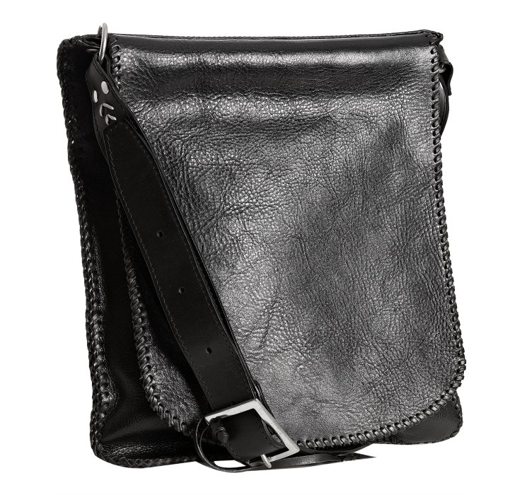 John Varvatos Black Leather Whipstiched Slim Messenger Bag in Black for ...