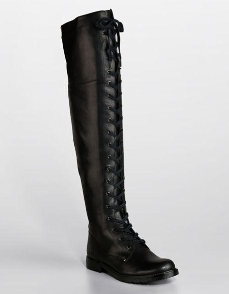 Via Spiga Nathan Over-the-knee Lace-up Boots in Black (black waxy calf ...