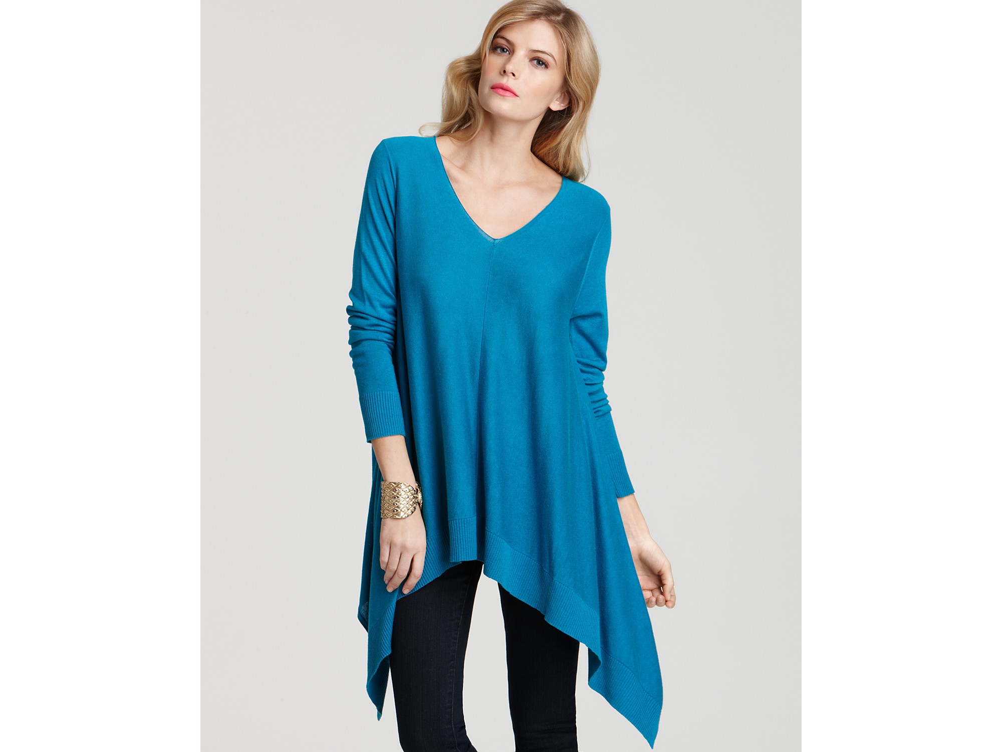 Dkny Silk/cashmere Asymmetric Poncho Top in Blue (Azure) | Lyst