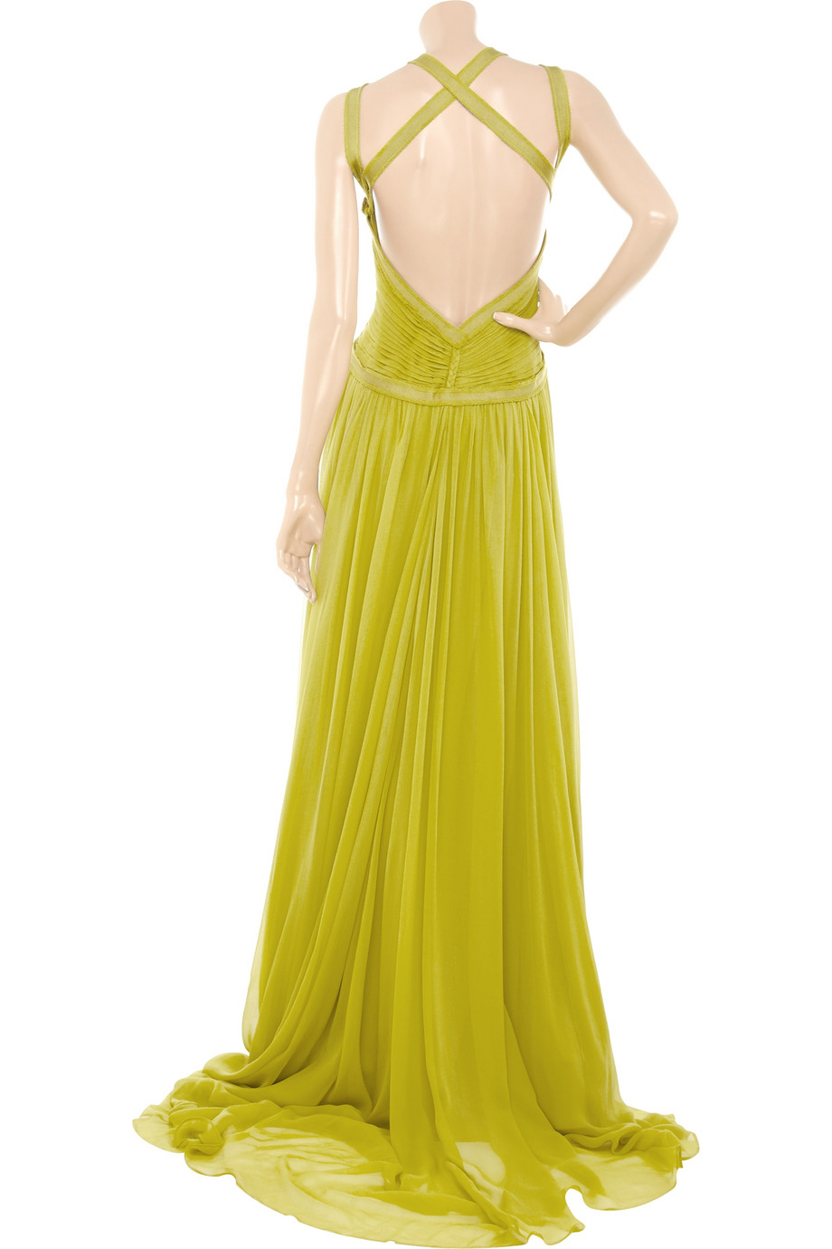 Lyst - Hervé léger Pleat-bodice Silk-chiffon Gown in Green