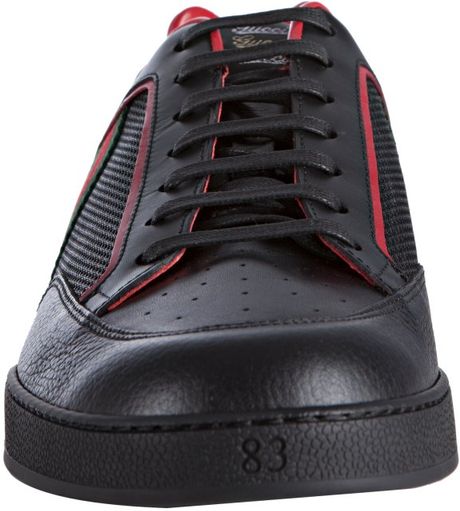 Gucci Black Leather Trim Mesh Tennis Sneakers in Black for Men | Lyst