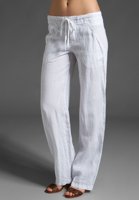 Vince Garment Dye Linen Drawstring Pant in White | Lyst