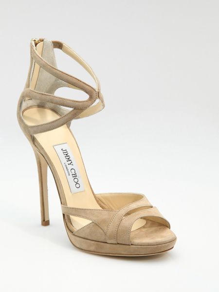 Jimmy Choo Suede Strappy Sandals in Beige | Lyst
